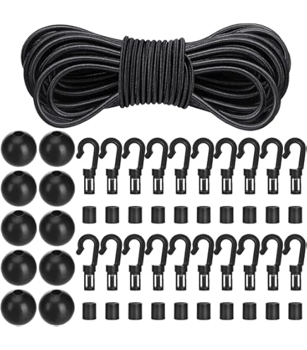 25x Anneaux De Tension En Caoutchouc Ovale 8 Mm X 25 Cm Noir + Anneaux De Tension à Crochet En S Pour Bâche De Remorque