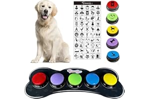BUYVIKAY Satz von 5-Farben-Hunde Button mit Gummimatte für Kommunikation, Hund sprechende Tasten mit 50-Aufklebern, Haustier-Tasten, trainieren Sie Ihren Hund, um zu Sagen