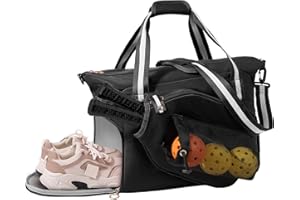 POWER KING 35L Pickleball Tote Bag with Shoe Compartment, Foldable Travel Duffel Bag for Women Mens, Pickleball Paddles Holder, 3 in 1 Versatile Travelling Sport Gym Hospital Holdall, Orange (Mirror Black, 35L)