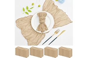 LUMAYCENS 24 Pack Cheesecloth Napkins Gauze Napkins Wrinkled Dinner Napkins Soft Cotton Cloth Napkins Rustic Decorative Napkins for Wedding Party Event(50 x 50 cm, Beige)