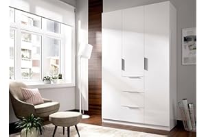 Dmora - Guardaroba Falterona, Mobile Appendiabiti per Camera da Letto, Armadio a 3 Ante battenti e 3 cassetti, 135x52h204 cm, Bianco