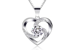 B.Catcher Heart Necklace for Women, 925 Sterling Silver Love 5A Cubic Zirconia Pendant, Christmas Valentines Birthday Mothers Day Jewellery Gifts for Women Wife Mom Girlfriend Daughter Friend
