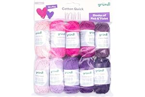 Gründl Lana Cotton Quick Mini Shades of Pink and Violet Set per lavorare a maglia e all'uncinetto, 10 x 15 g, 100% cotone, 15 g/37 m, rosa e viola