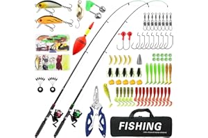Gxpjycfob Kids Fishing Pole Set of 2, Telescopic Fishing Rod and Spinning Reel Combo with Line, Lures Kits & Accessories with Carry Bag for Beginners and Starters Saltwater Freshwater, 1.8M/5.91FT