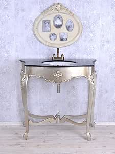 Waschtisch Vintage Konsole Waschbecken Silber Bad Unterschrank Antik
