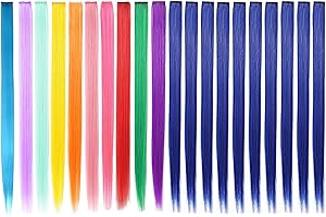 SIKAMARU 20 sztuk kolorowe przedłużanie włosów, Wyróżnij 22-calowe proste długie włosy dla dziewcząt, kobiet, dzieci