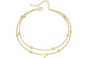 JeweBella Bracelet de Cheville Femme avec Coeur Perle en 18K Or Chaîne de Cheville Argent Or Acier Inoxydable Réglable Bracelet Cheville pour Femmes et Filles Bijoux de Pied de Plage