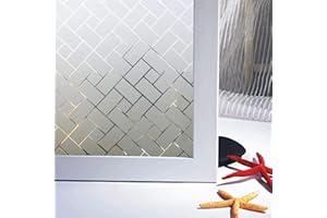 ‎ZINDOO Zindoo Fensterfolie Blickdicht Geometrie Sichtschutzfolie Ohne Kleber Gute Privatsphäre Schutz für Badezimmer, Duschkabine Sowie Türen, Umkleide und Konferenzräume 60 x 200CM