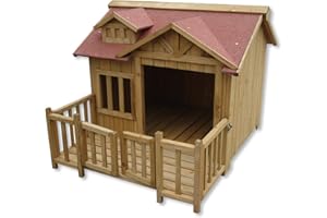 WILTEC Luxury XL Dog Kennel Dog House Wood Balcony Garden Veranda Dog