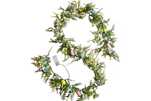 MagiDeal Easter Wreaths for Front Door Easter Garland Hanging Garland Green Leaves Twist Swag with Easter Eggs Wreath Easter Decorations for Tree Birthday Home Window Mantle