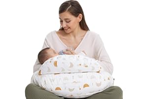 momcozy Nursing Pillow With Breastfeeding - Ergonomic Support & Original Security Fence to Baby' Safety - Making Breastfeeding Easy and Comfort for Mom & Baby - Removable Cotton Cover,Starry Sky