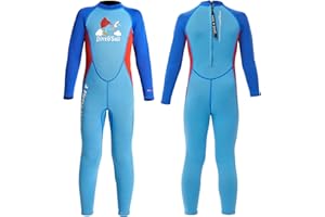 Joysummer Bambini 2.5mm Muta Intera - Ragazzi Ragazze Neoprene Costumi Interi da Bagno Termici Cerniera Frontale/Posteriore Protezione UV Stretch Manica Lunga Costumi da Bagno per Sport Acquatici