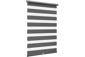 Sekey Estor Doble con fijación sin Agujeros para Ventanas, Estor Doble, 40 cm de Ancho, 40 x 100 cm, Color Gris Oscuro