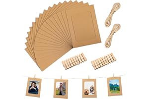 BOHUIZ 20 Pcs Paper Photo Frame, 4x6 Inch Paper Picture Frames Hanging Photo Display with Clips Photos Display Banner Picture String with Clips Photos Holder for Home Wall Office Wedding Party Decor