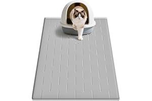 Pieviev Alfombra Gatos Arenero Silicona, 86 x 56 cm Alfombrilla Arenero, Tapete Areia Gatos Grande, Impermeable y Antideslizante Cat Litter Mat, Gris Claro