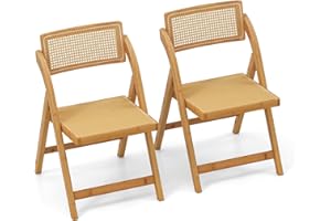 COSTWAY Chaise Pliante Bois Lot de 2, Assise en Rotin PP, Dossier Rotative, Chaise Pliante Interieur en Bambou, Design Cannage, Style Bohème, Naturel