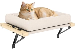 PawHut Cat Radiator Bed, Adjustable Hanging Cat Hammock with Solid Wood Frame, Removable and Machine Washable Cushion for Indoor Cats and Kittens, Cream White