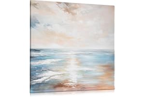 Briful 24"x24" Large Canvas Wall Art for Living Room | 60cm x 60cm Hand-painted Abstract Wall Art | Landscape Paintings Sea and Sky Decor | Textured Oil Painting Canvas Picture for Wall Decor
