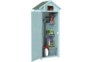 Outsunny Capanno da Giardino Piccolo in Legno, Casetta Porta Attrezzi Salvaspazio con 3 Mensole Rimovibili e Apertura sul Tetto, Tetto in Asfalto Impermeabile e Porta con Blocco, 77x54.2x179cm, Blu