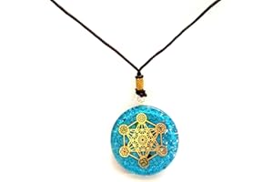 Jet International Energized Turquoise Metatron Orgone Pendentif Rond 2 pouces Env. 3rd Eye Activation Boost Healing Gemstone Chakra Balancing Crystal Therapy Booklet Image is JUST A Reference