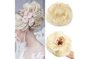 Cybelleza Moños Postizos de Pelo Natural Desordenado Postizos Moño y Coletas Pelo Mujer Rizado Coletero Peinado Ondulado Extensiones de Cabello Sintético Cola de Cabello 30g, Blanqueador rubia