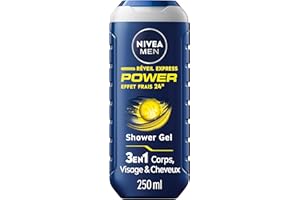 NIVEA MEN Gel douche Réveil Express Power (1 x 250 ml) — Soin lavant vivifiant enrichi en Infusion d'Agrumes — Gel douche homme 3 EN 1 — Soin nettoyant Corps Visage & Cheveux Effet Frais 24H