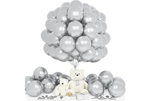 Teselife Globos Metal Plata, 50Piezas 12Pulgadas Plata Metal Helio Globo Mujer Niña Mujer Chico Cumpleaño Aniversario Boda Propuesta Graduación Compromiso Despedida Soltera Valentín Baby Shower Deco