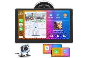 CAMECHO Wireless Carplay Android Auto Portable Car Stereo with Backup Camera, 7” Touchscreen Car Play Screen Car Radio with Bluetooth Hands-Free, USB/EQ/FM/Aux, Airplay, Autolink for 7-32V Car