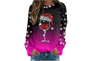 Gezqieunk Christmas Jumpers for Women Uk Glitter Xmas Printed Sweatshirt Long Sleeve Crewneck Sweaters Winter Oversized Pullover Novelty Funny Graphic Tops
