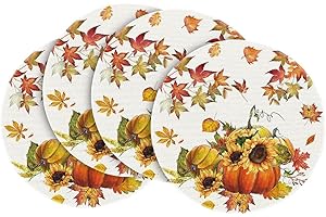 Artoid Mode Zucche, foglie d'acero, girasoli, autunno, set da 4 tovagliette rotonde, 37 cm, lavabile, decorazione per la cucina