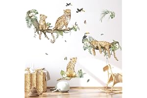 decalmile Pegatinas de Pared Animales Safari Leopardo Vinilos Decorativos Cheetah Jungla Adhesivos Pared Habitación Infantiles Niños Bebés Guardería