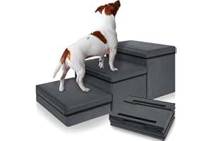 OUUTMEE Haustiertreppe 3 Stufen Hundetreppe Zusammenklappbar mit Stauraum,Hundetreppe Bett für Betten,Sofas, Treppe für Alte Katzen Hunde, Maximale Tragfähigkeit 30 kg,Grau