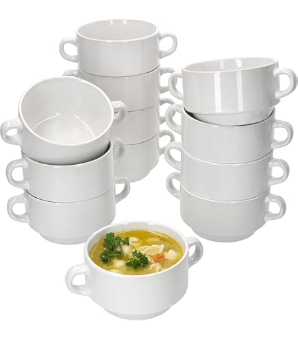 Lot De 4 Bols à Soupe Avec Poignées, 590 Ml, Bols à Soupe Empilables Et Lavables Au Four Pour Piment, Ragoût De Bœuf, En Céramique Gaufrée, 13 Cm
