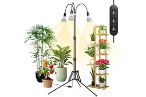 SANSI Lampe Horticole LED 90W avec Trépied, Lampe de Plantes à Spectre Complet avec 3 Ampoules de Cultures LED E27 Détachables, Col de Cygne Ajustable à 360°, Tige Extensible de 40cm à 110cm