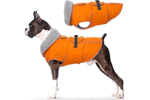 Lelepet Hundemantel Winterweste Reflektierende Fleece Hundejacke für Mittelgroße Hunde Wasserdicht Hundejacke Wintermantel Warme Winterjacke mit Verstellbarer Schnalle, Orange L