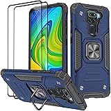 KANSi Cover compatibile per Xiaomi Redmi Note 9, Vetro Temperato [2 Pack] Custodie Silicone TPU 360° Rotante Anello Magnetica