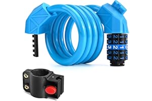 Enloffi Candado Bicicleta 120CM Candado de Cable Código de 5 Dígitos Alta Seguridad Candado de Combinación Cable de Bloqueo Antirrobo para Bicicletas con Soporte para Equipos de Exterior, Azul