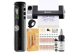 Dragonhawk A1 Pro Kit Tatueringsmaskin Trådlös Med Stencilskrivare | Rotarymaskin Med 4.0 Mm Slag, Stencilskrivare Och 20 Nålar, För Nybörjare Och Proffs