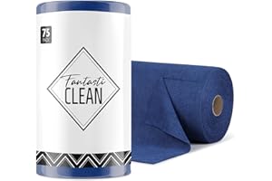 Fantasticlean Rollo de Paño de Microfibra - 75 Unidades, Paños de Limpieza Rasgables, Trapos Reutilizables y Sin Pelusas, para el Coche, la Cocina y el Hogar 30 x 30 cm - Azul Marino