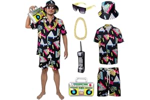 YQVGFBY 80er 90er Jahre Outfit Herren Retro Shirts und Shorts Set, Hip-Hop Strand T-Shirts und Shorts, Jogginganzüge, Badass-Kostüme, Faschingskostüme, Karnevalskostüme
