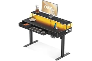 OffiGo Biurko elektryczne z regulacją wysokości, 120 cm, z 2 szufladami, biurko ze stojakiem na monitor i półką na klawiaturę do biura, czarne