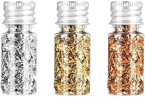 MEZOKUCEL 3 bottiglie di schegge di foglia d'oro, schegge di foglia d'oro, foglia d'oro per la cottura, schegge di foglia d'oro, decorazione di torta d'oro, carta stagnola decorativa multifunzionale(Mescolare)