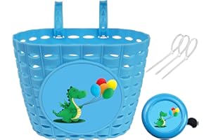 YeloYolker Cestino da bicicletta per bambini con campanello, cestino da manubrio per bambine, bambini piccoli, cestino da triciclo in plastica per la scuola, l'aria aperta, il ciclismo
