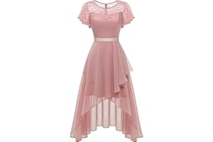 Wedtrend Cocktailkleider Konfirmationskleider Spitzen Kleid mit Chiffon Damen Kleider Elegant Hochzeit Sommerkleid Damen Ballkleider Kurz WT0303 BlushL