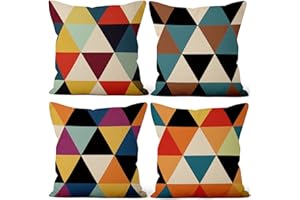 Aoihrraan 51x51cm Juego De 4 Fundas De Cojin Vistoso Moderno Patrón Geométrico Cuadrado Lino Decorativo Funda De Almohada Cama Sala De Estar Sofá Jardín Terraza Patio Jardín Al Aire Libre Silla