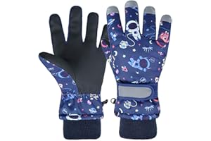 HNGEMSY Waterproof Kids Gloves Winter Cold Weather Fleece Lined Thermal Warm PU Palm Snow Ski Cycling Glove for Age1-13 Boys Girls Kid Boy Toddler Girl Children Skiing Snowboarding