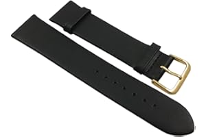 myledershop 18mm Morbido pelle di vitello cinturino per orologio in nero con fibbia in oro