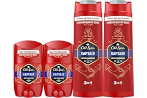 Old Spice Captain Desodorante En Barra Para Hombres 2x50ml + Gel Y Champú Para Hombres, 3 En 1 2x400ml, Fresco 24 Horas, Todos Los Días Con Uso Diario, Perfume Duradero, Fragancia Excepcional