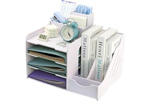 TSDRBWO 4 Niveles a4 Organizador Escritorio Papeles, Bandejas Oficina Apilables en Malla Metalicas con Portalapices Escritorio, Organizador de Archivos, Bandeja Escritorio Organizadors para Oficina Hogar