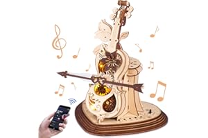 Own1one 3D Wooden Model Kits for Adult to Build, Magic Cello Music Box Wooden Puzzle with Music & Light, Christmas Puzzle Gifts for Teens Adults
